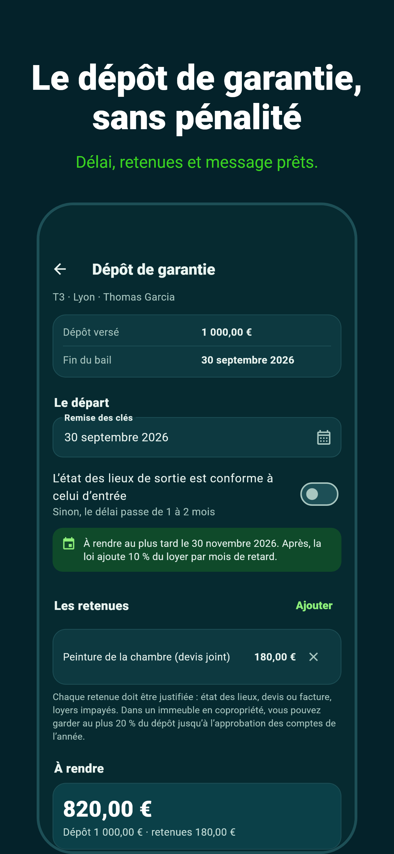 La restitution du dépôt de garantie : délai, retenues, montant à rendre